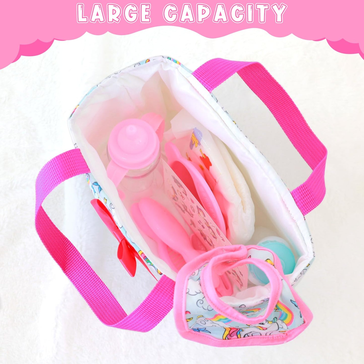 Ecore Fun 15 Pcs Baby Doll Diaper Bag with Clothes and Accessories Includes 16 Inch Girl Doll Clothes Bottles Pacifier Bib Diaper