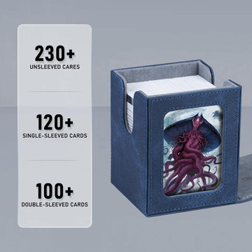 Infinity Guard Card Deck Box for MTG with Commander Display for 100+ Double Sleeved Cards Magnetic Card Storage Box Fits for TCG Sports Trading Cards (Blue Purple&Grey)