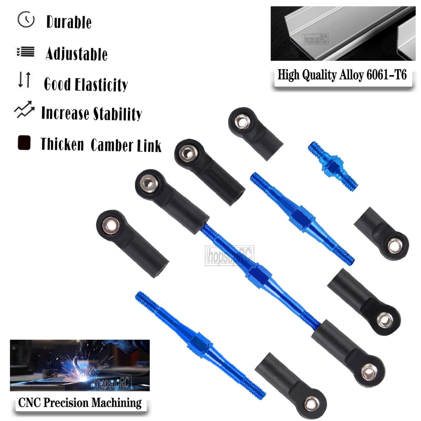 HopsupRC Adjustable Turnbuckles Upgrades Part for 1/10 Slash/Rustler/Stampede/Bandit VXL 4WD, Adjustable Turnbuckles Camber Link