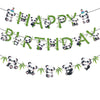 Zwiebeco Birthday Party Decoration Supplies Green Black White Happy Birthday Sign Banner Bamboo Leaves Pandas Banner Hanging Pap