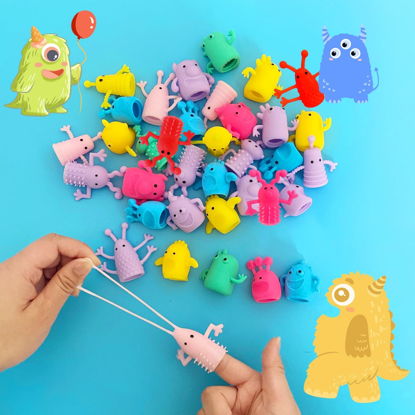30Pcs Monster Finger Puppets Toys,Cute Rubber Finger Doll Toys,Mini Rubber Stretchy Fidget Bath Toy For Party Favors,Easter,Halloween,Christmas,Random Colors Styles
