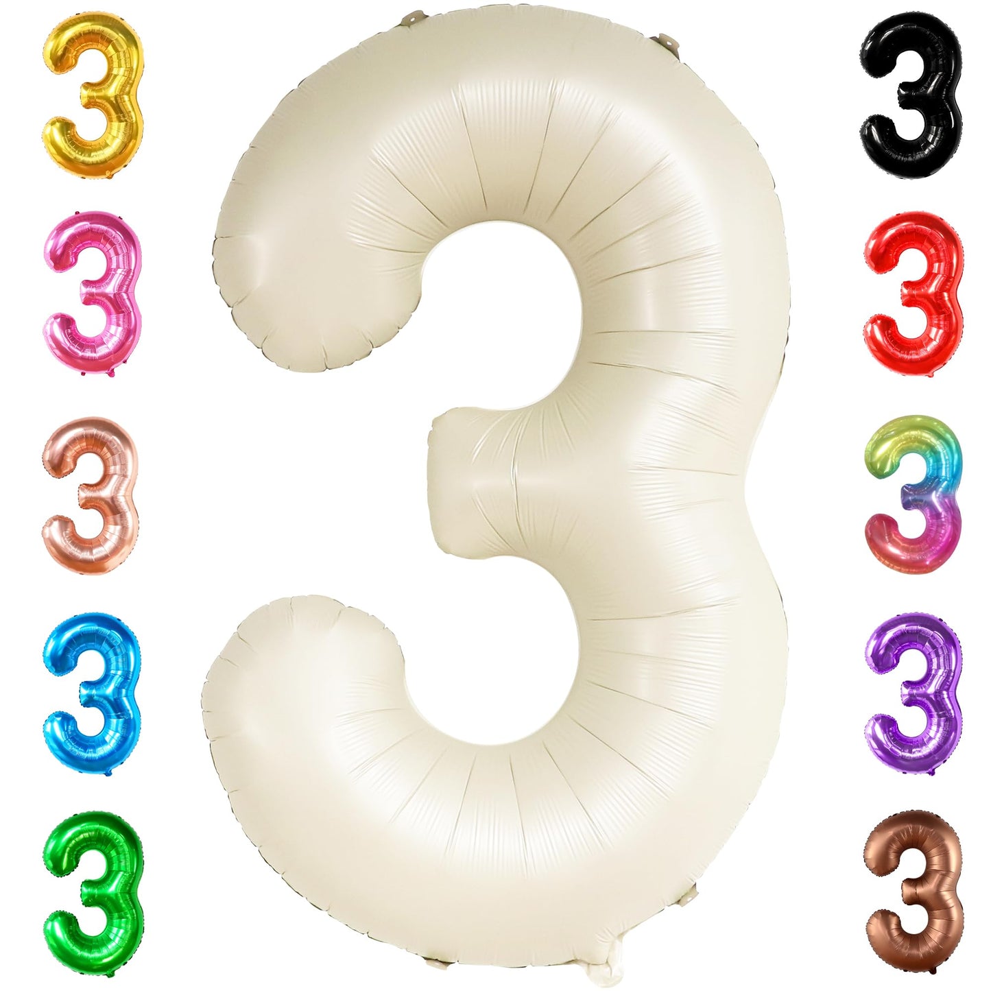 Katchon, Cream White Number 3 Balloon Neutral - Giant, 40 Inch, Three Balloon | 3 Balloon Number For Young Wild And Three Decorations Girl | 3 Birthday Balloon, 3Rd Birthday Decorations For Boys