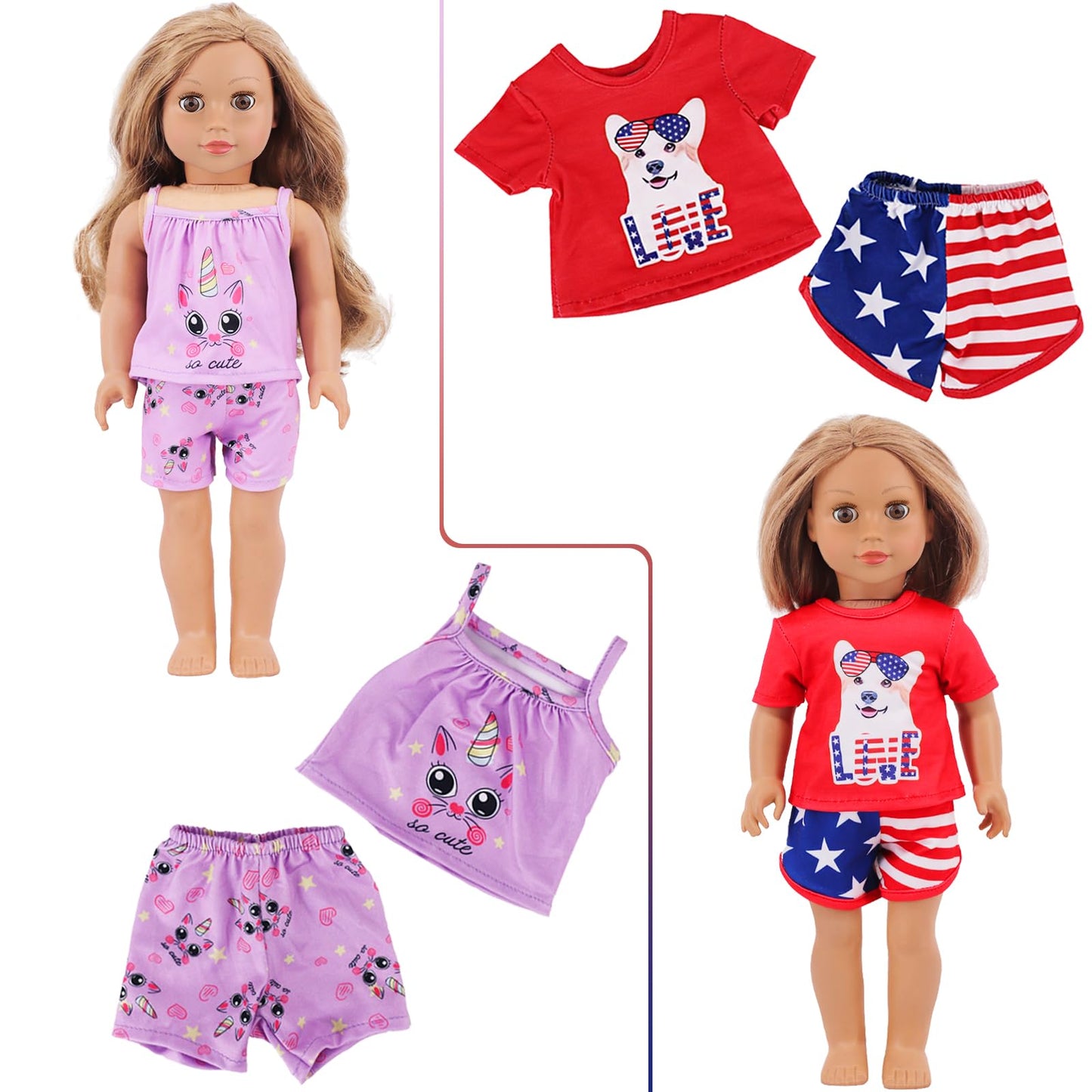 K.T. Fancy 10 Sets American 18 Inch Doll Clothes And Accessories Include Doll Clothing Dress Fit For 18 Inch Dolls ( No Doll )