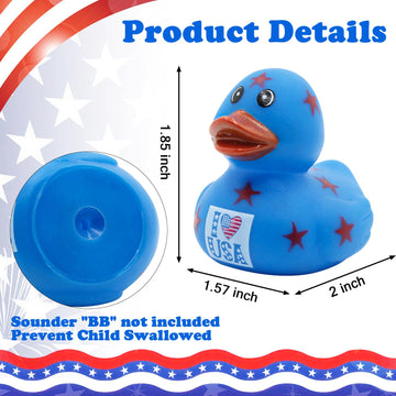 4th of July Rubber Ducks for Jeeps Ducking 24PCS Bulk Fourth of July Party Favors for Kids Bath Toys Pool Floater Patriotic Blue White Red Ducks Independence Day Gifts Boys Girls Baby Showers Favors