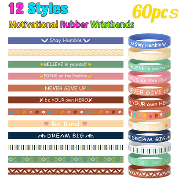 Morcheiong 60 Pieces Motivational Rubber Wristbands Inspirational Quote Silicone Bands Unisex Style- 12 Designs