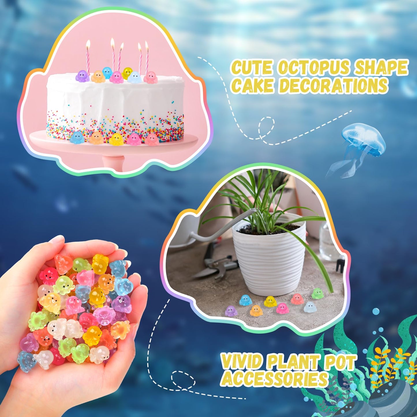 libfrnt 120 Pcs Luminous Mini Resin Octopus Figurines Tiny Octopus Glow in The Dark Cute Octopus Miniature Ornament Charms for A