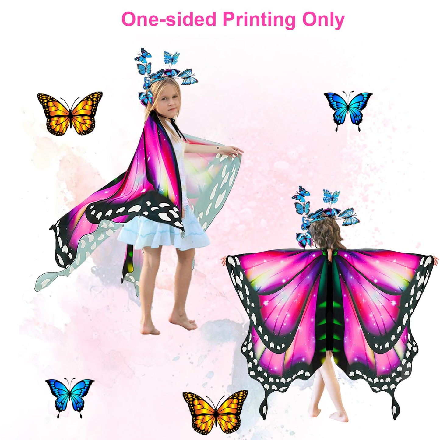 Rektak Butterfly Wings For Girls, Butterfly Costume For Halloween Party Kids Fairy Wing With Mask And Headband(Red)