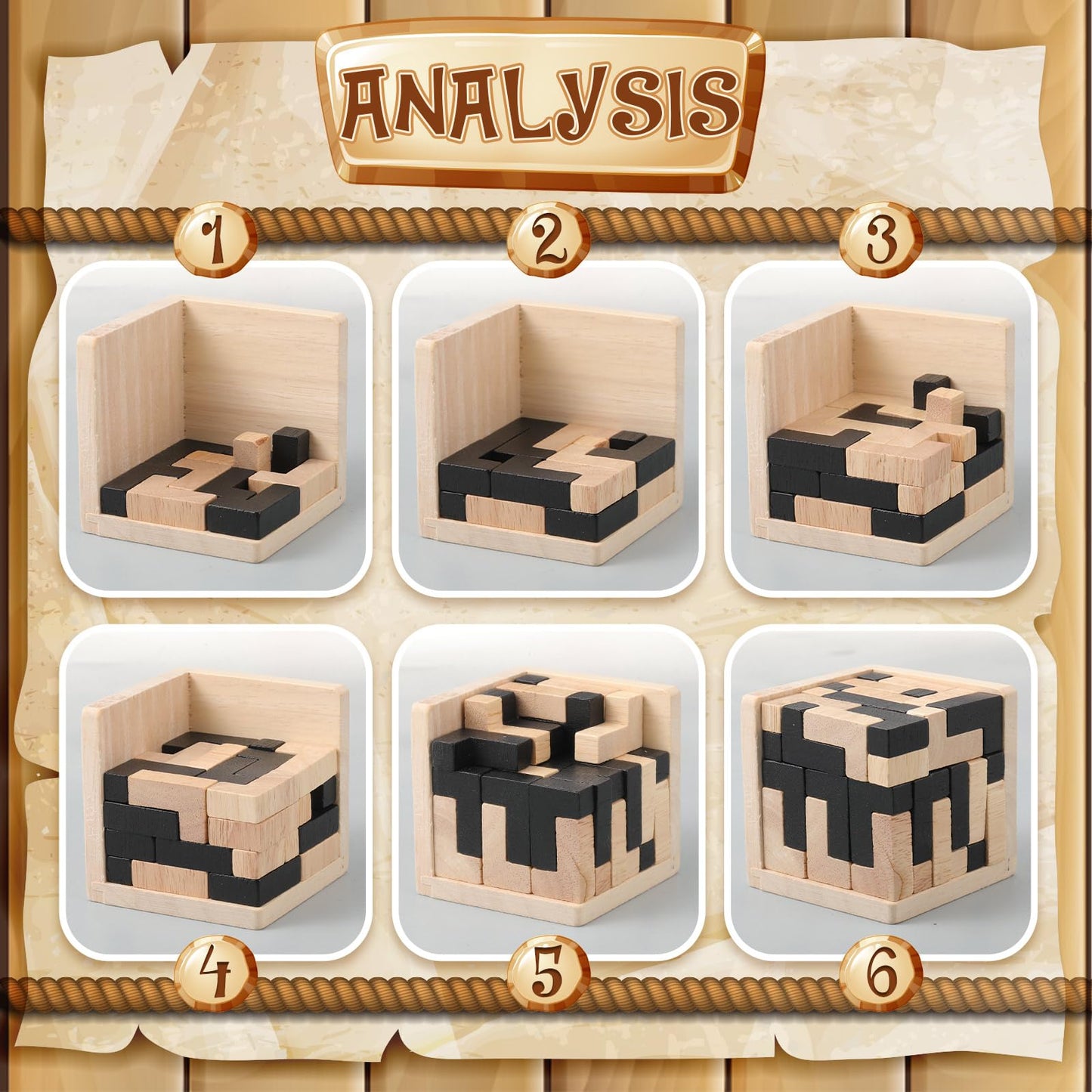 Yilloog Wooden Puzzle Games Brain Teasers Toy Educational 3D Logic Puzzles Brain Teaser Intellectual Removing Assembling Puzzle Gift for Party mature-themeds(Cube)