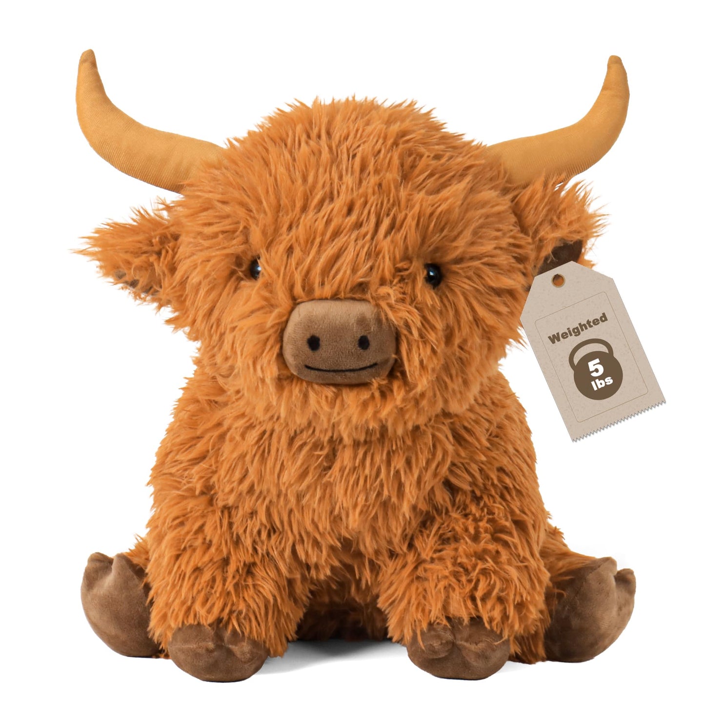 5Lbs Highland Cow Weighted Stuffed Animals, 16In Tall Big Highland Cow Plush Toy, Soft Adorable Stuffed Animal For Kids And Adul