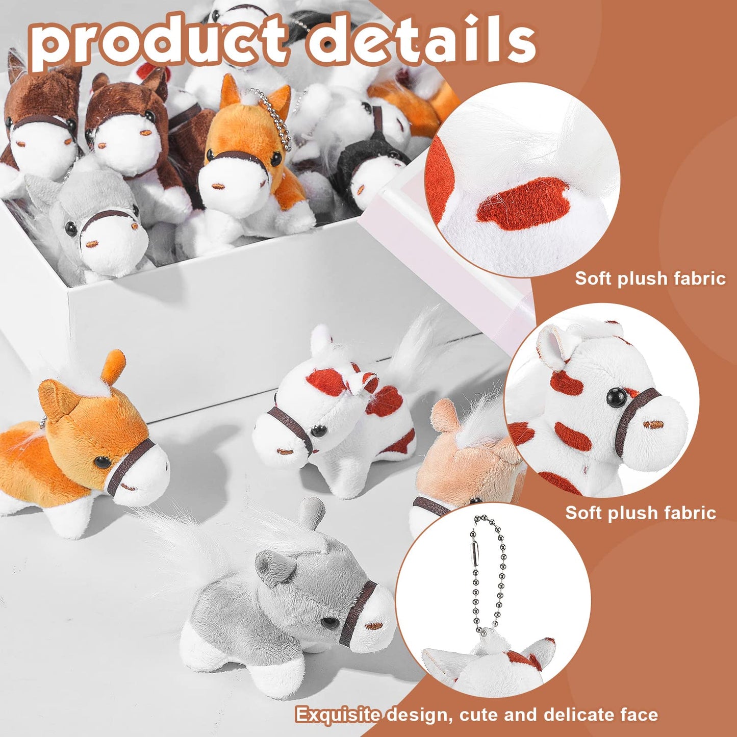 Hungdao 36 Pcs Horse Plush Stuffed Animals Bulk 3.15 Inch Cattle Horse Party Favors Realistic Stuffed Animals Stuffed Mini Plush Pets Toy For Farm Themed Birthday Party Gift Keychain