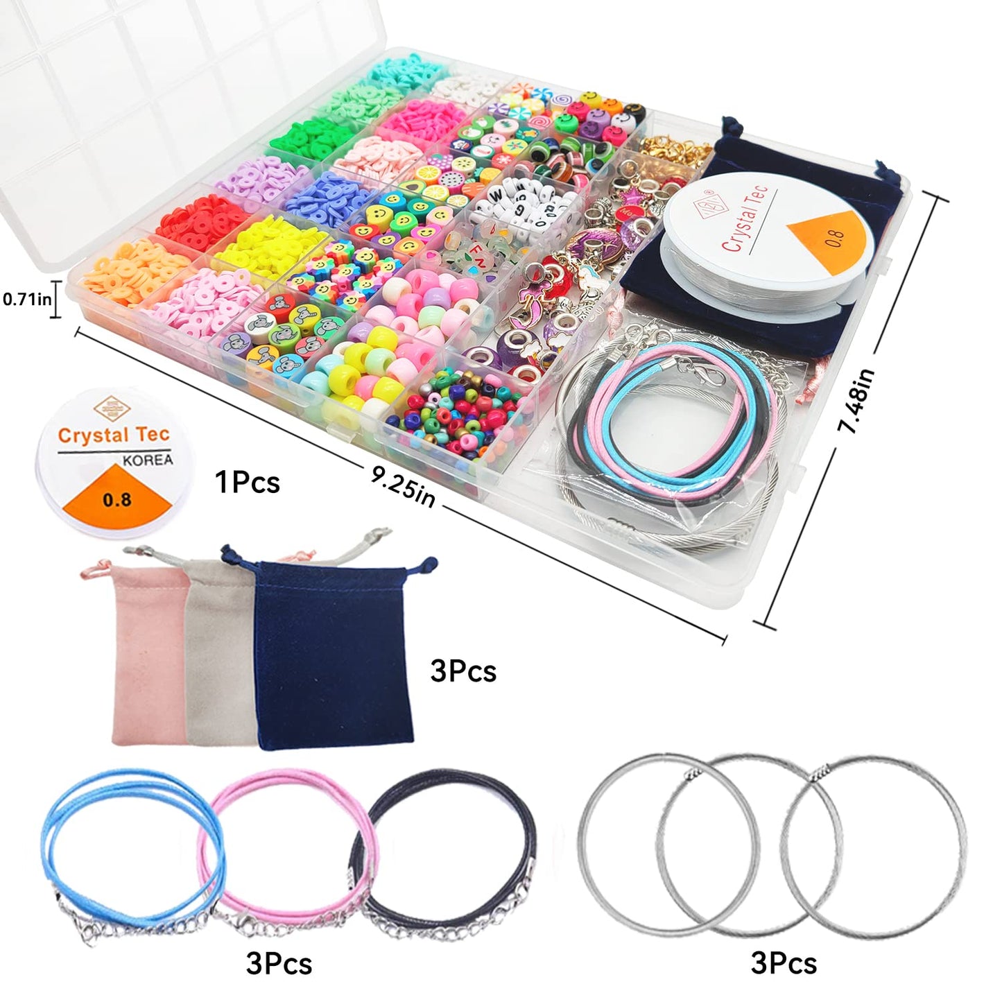 Leitait Assorted Beads Bracelet Making Kit, 3000Pcs Flat Clay Beads Jewelry Making Kits, Christmas Birthday Gifts Toys For Girls