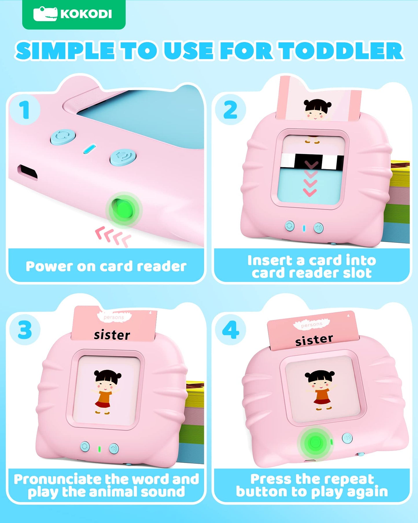 Kokodi Talking Flash Cards For Toddler Girls Toys Age 2-5, Speech Therapy Toys 224 Sight Words Speech Therapy Toys Learning Alphabet Educational Christmas Birthday Gifts For Boys Girls