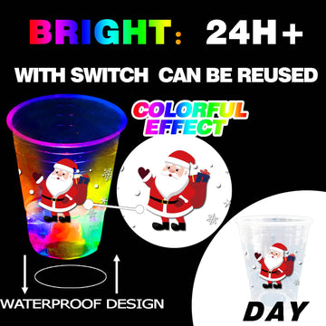 24 Pcs Christmas Party Cups,Glowing Christmas Flashing Theme Party Cups,Decoration Cups for Christmas Party Supplies, Party Favo