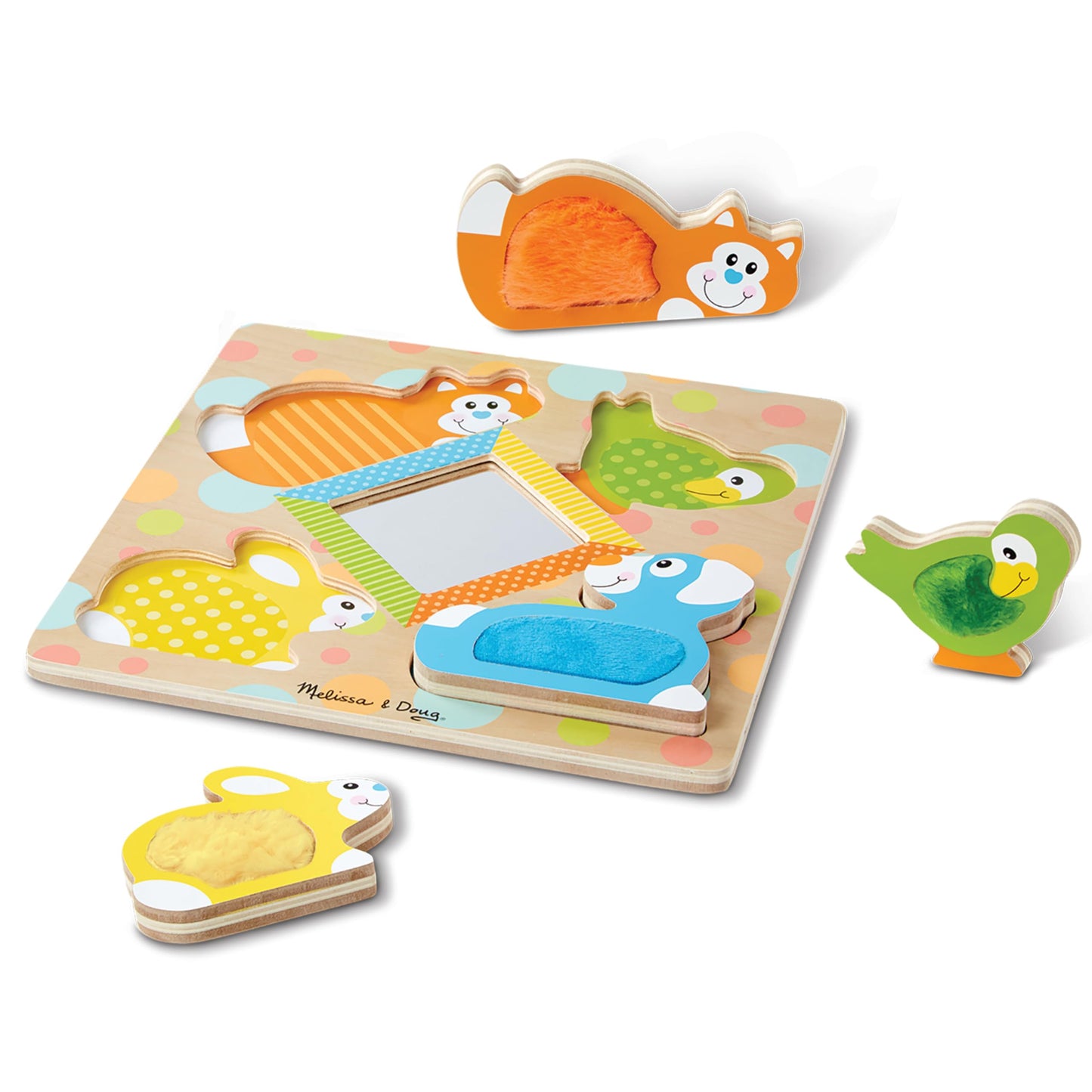 Melissa & Doug First Play Wooden Touch And Feel Puzzle Peek-A-Boo Pets With Mirror