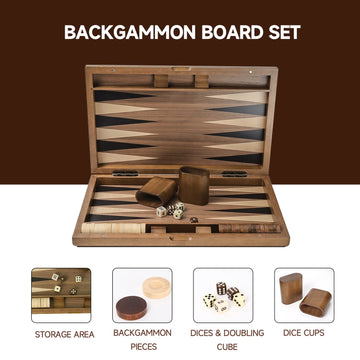 GSE Games & Sports Expert enhanced Wooden Folding Inlay Backgn Board Game Set Classic Traditional Strategy Board Games (Double Stripe- 17 Inches)