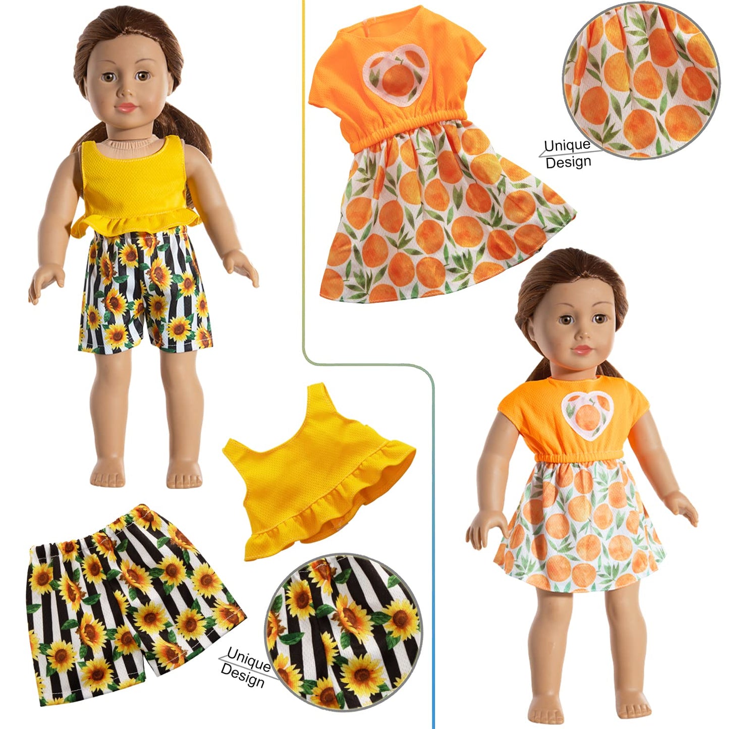 Hoakwa American 18 Inch Doll Clothes - 18 Inch Doll Clothes Accessories Fit American Dolls, 7 Set American Doll Outfits Dress, 18' American Doll Clothes And Accessories With Hat (Not Include The Doll)