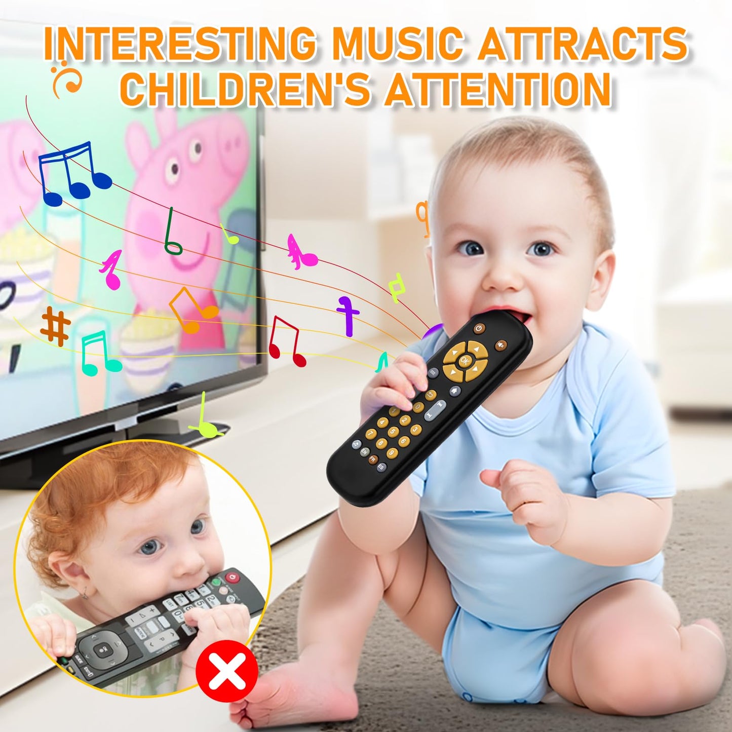 Avkast Baby Tv Remote Control Toy 6 Month+, Toddler Realistic Remote Toy With Sound And Light, Early Educational Music Toys With