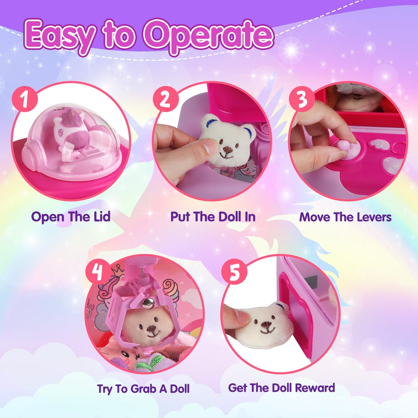 Tingingyuli Claw Machine For Kids,Unicorn Mini Vending Machines Candy Grabber Prize Dispenser Pink Toys For Girls,Electronic Arc