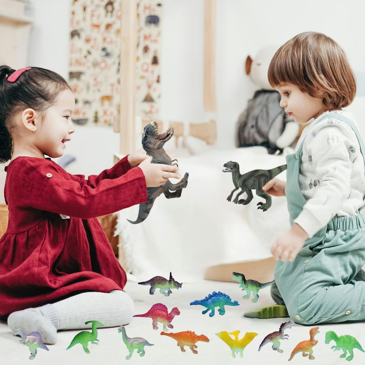 Mini Luminous Dinosaur Toys for Kids 3-5,24 Pack Realistic Toddler Dinosaur Toy Set,Educational Dinosaurs for Kids 3-5,Perfect D