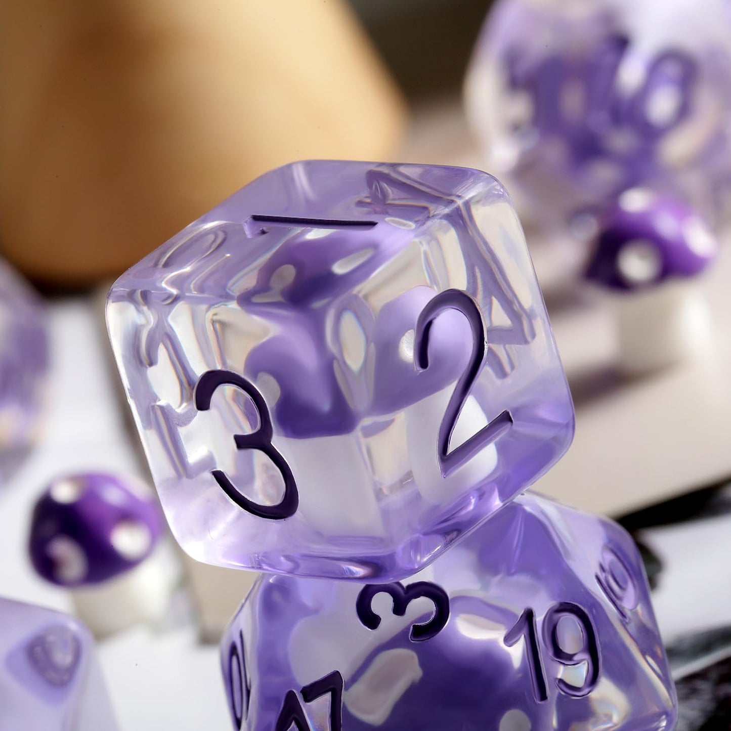 Mushroom Resin Dice Set D&D, DNDND 7PCS D&D Dice Set with Gift Velvet Bag for Dungeons and Dragons Role Playing Games and Tablet