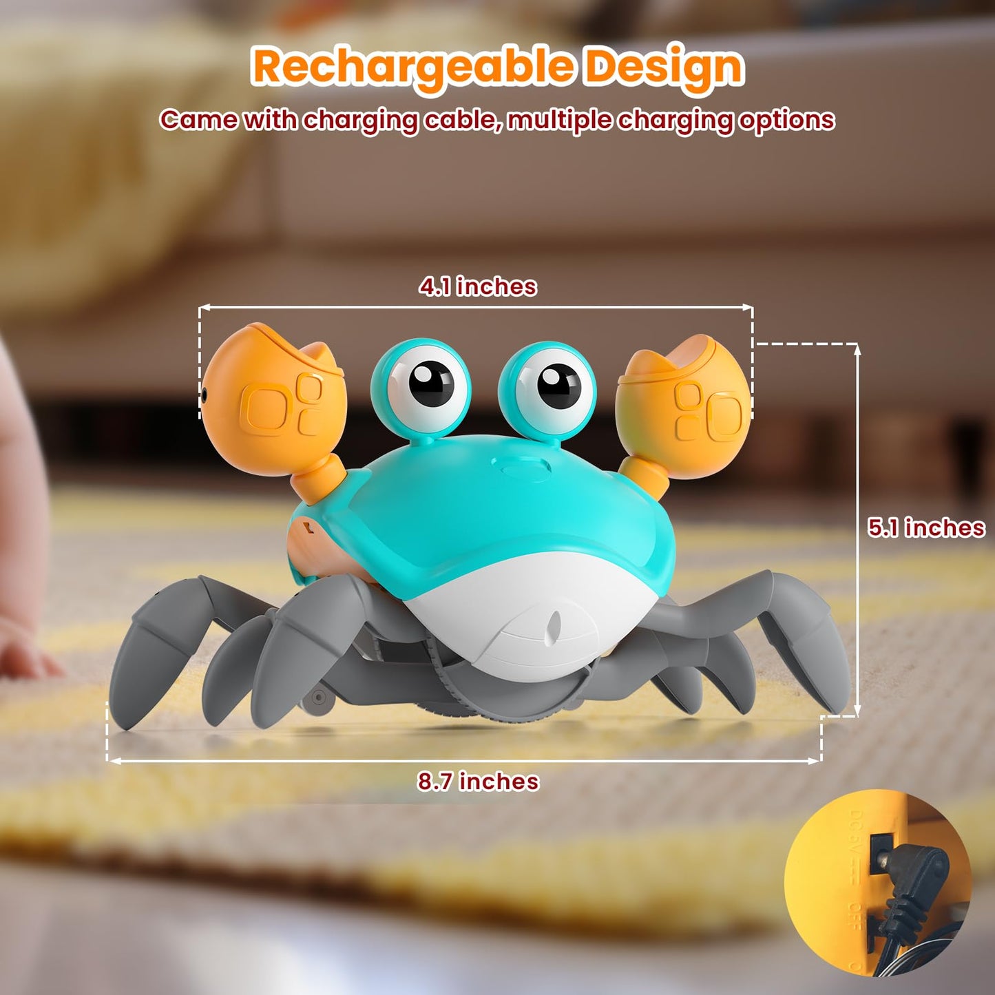Crawling Crab Baby Toy - Infant Tummy Time Crab 3 4 5 6 7 8 9 10 11 12 Crab Toys For Babies Boy 3-6 6-12 Learning Crawl 9-12 12-18 36 Months Walking Toddler Development Birthday Gifts With Dancing