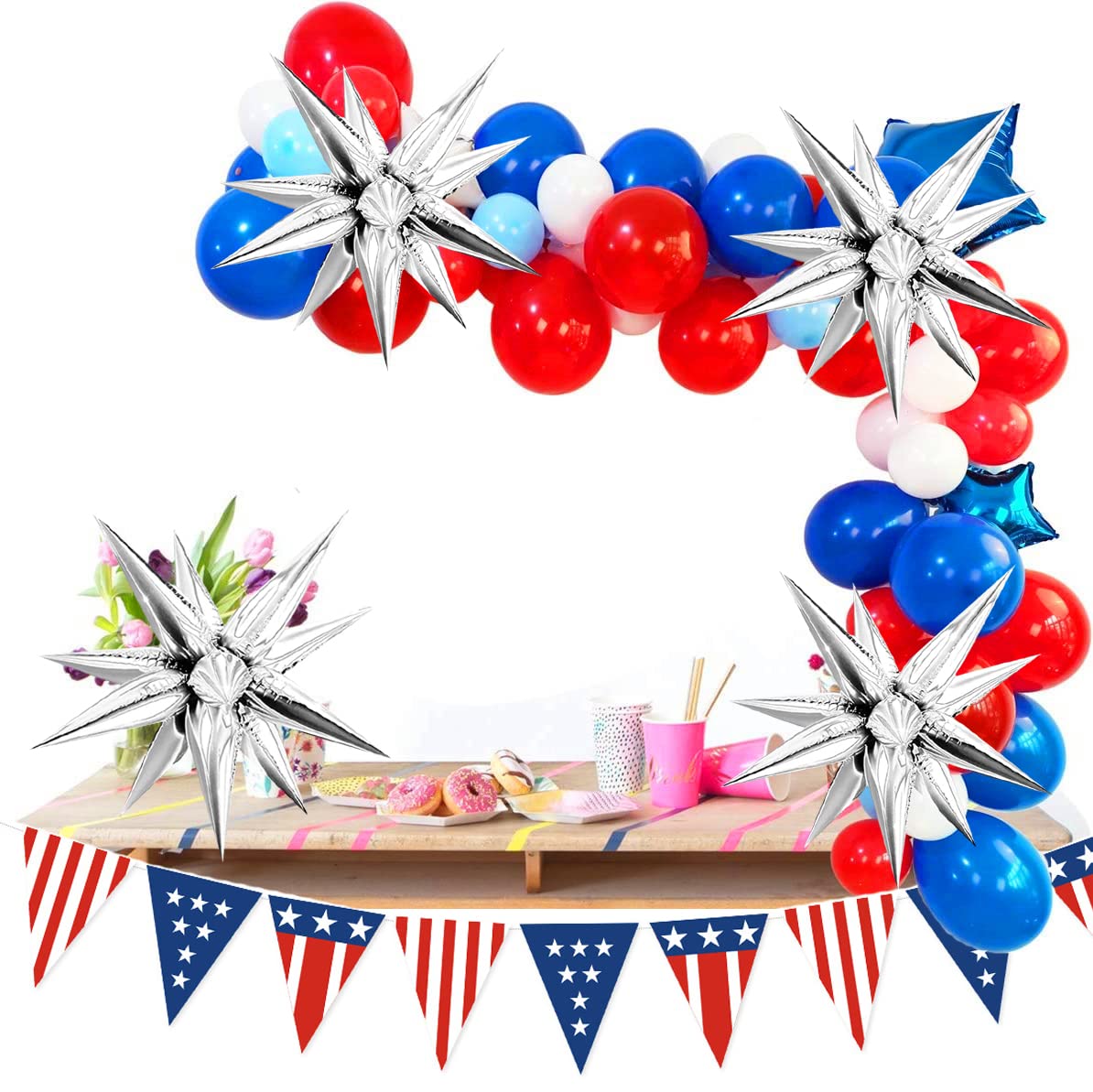 Funtoob Silver Star Balloons Metallic Star Foil Balloons Silver Star Cone Balloons Starburst Balloon Spike Balloons For Birthday