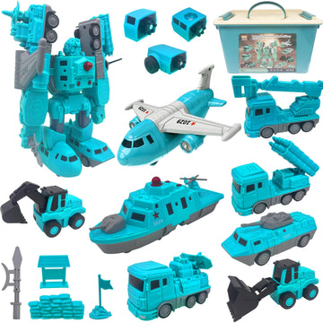 Lawfig Magnetic Transform Vehicles Assembled Toys, Construction Vehicles With Storage Box, 8 In 1 Robot Toys Set, Magnetic Block