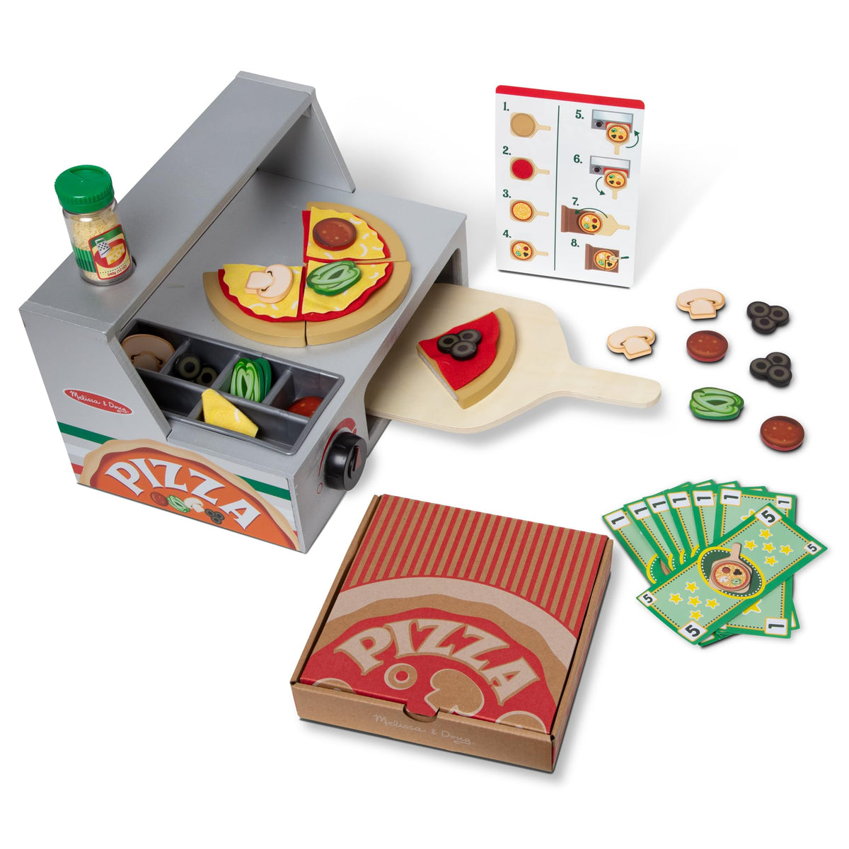 Melissa & Doug Top & Bake Wooden Pizza Counter Play Set With Play Food (41 Pcs) Preschool Toy Pizza, Wooden Food Set, Pretend Se