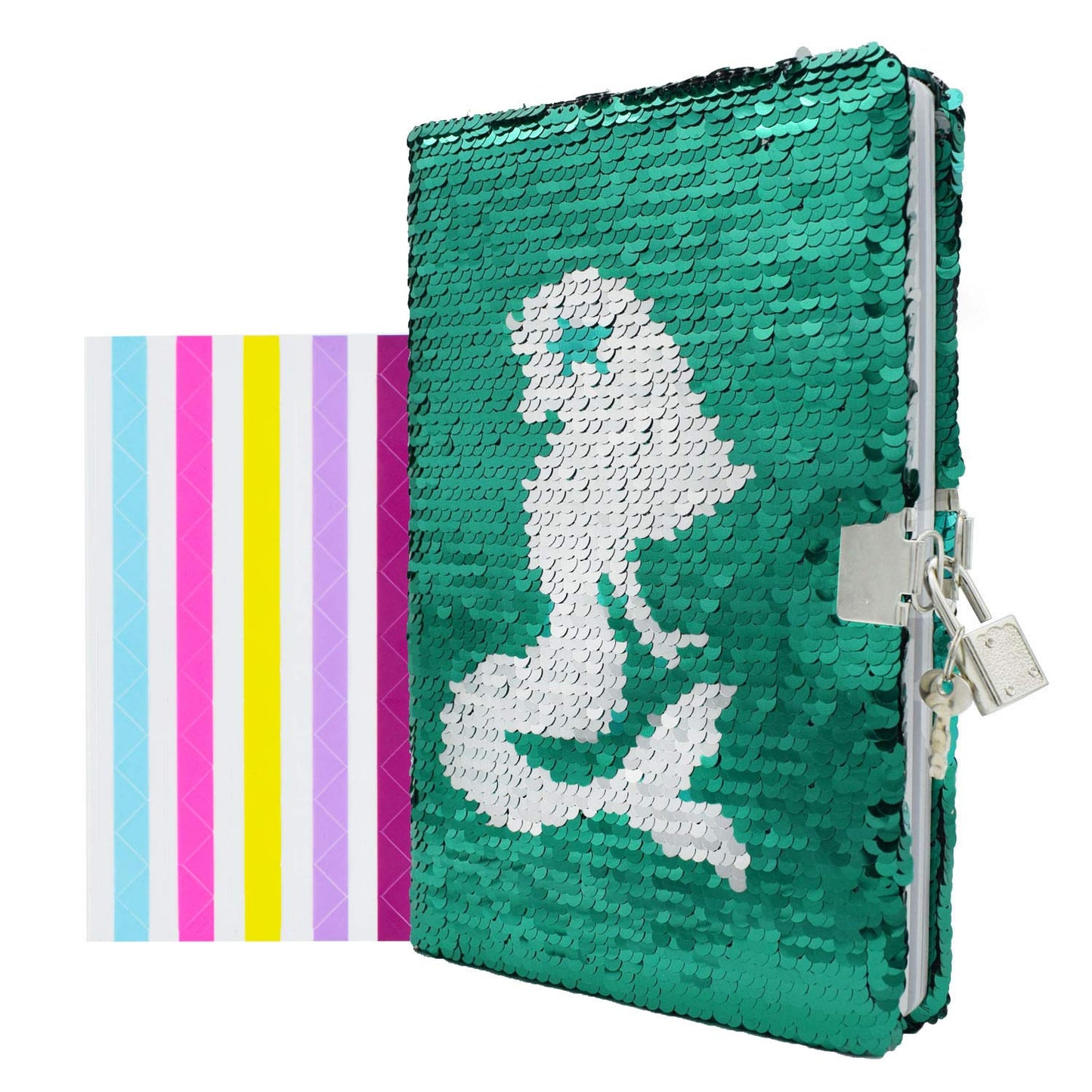 VIPbuy Magic Reversible Sequin Notebook Diary Lined Travel Journal with Lock and Key for Kids Girls, Size A5 (8.5 x 5.5 ),