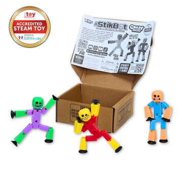 Zing StikBot Crazy Faces 3-Pack - limited availability Solid Colors | Posable Action Figures with Suction Cups for Stop-Motion Animation & Creative Play | Award-Winning STEAM Toy Age 4+