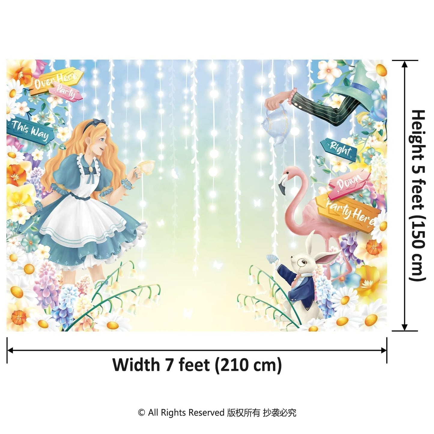 Cheerland 5X7 Ft Alice In Wonderland Backdrop For Girls Birthday Party Decorations Floral Tea Party Easter Bunny Banner Backgrou