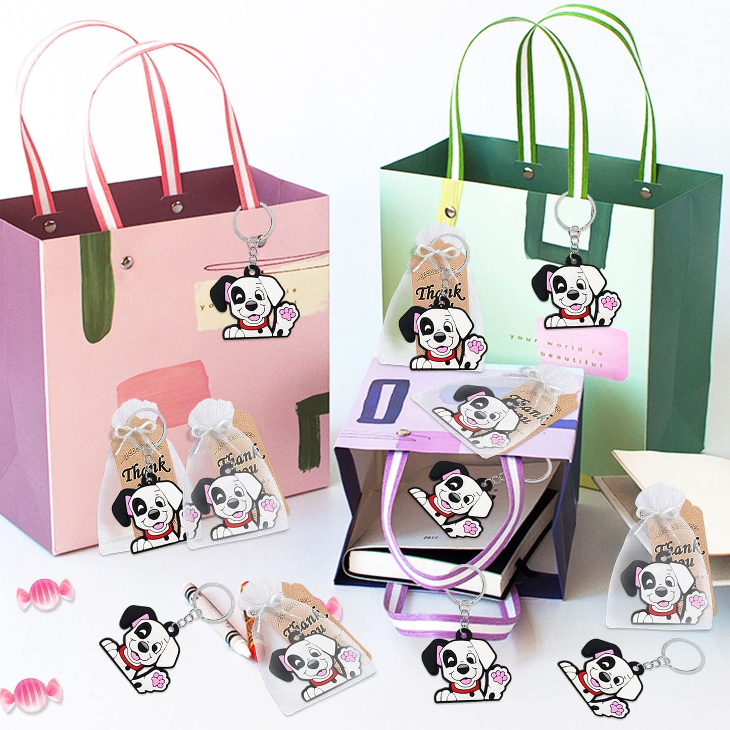 CiciBear 24 Pack Dalmatian Keychains Party Decoration for Guests, Dalmatian Themed Party, Baby Shower, School Party, Kids Birthd