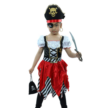 Rabtero Girls Pirate Costume, Halloween Dress Up Pirate Cosplay Costume Toddler Girls, Luxury Pirate Princess Dress With Accessories For Girls 5-6 Years