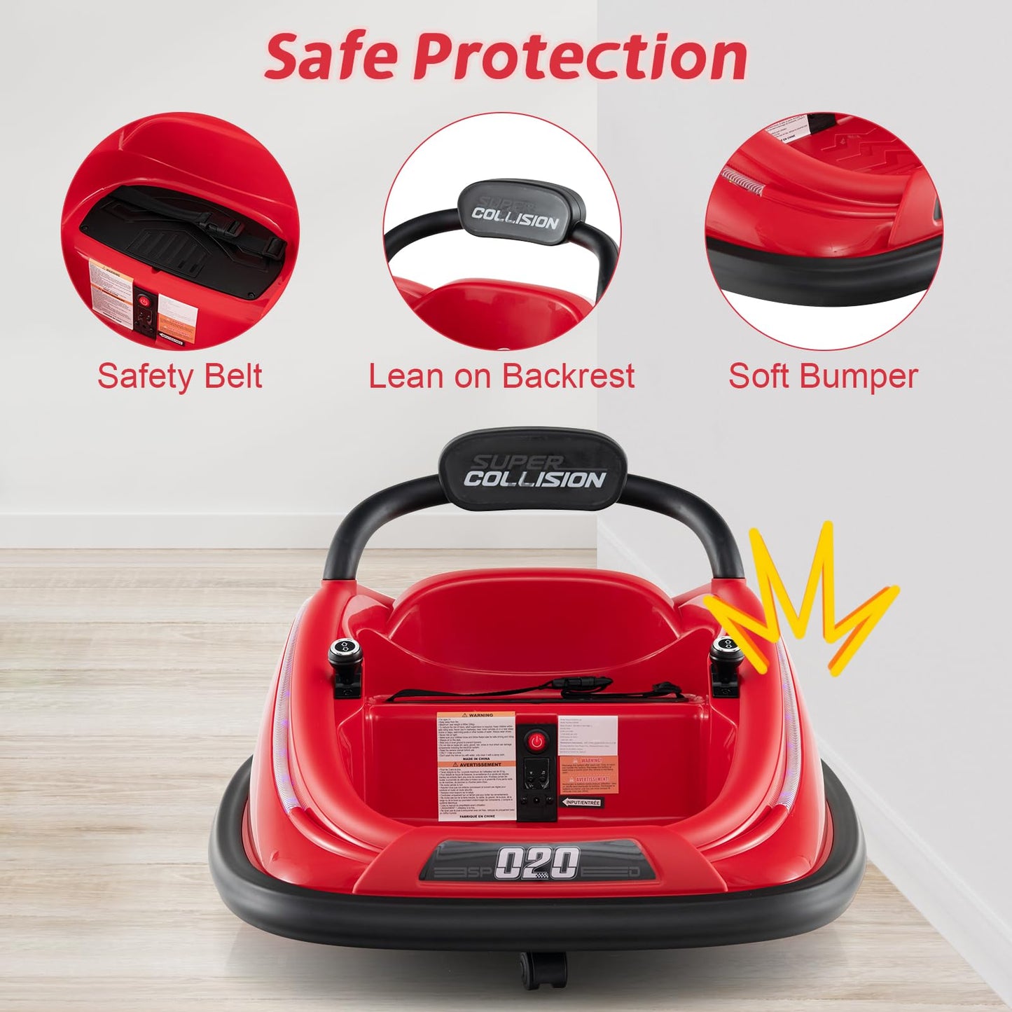 Olakids Bumper Car For Toddlers, 12V Kids Electric Ride On Toy With Remote Control, Battery Powered Vehicle Racer For Baby, 360 Degree Spin Rotation, Colorful Flashing Led Lights, Music (Red)