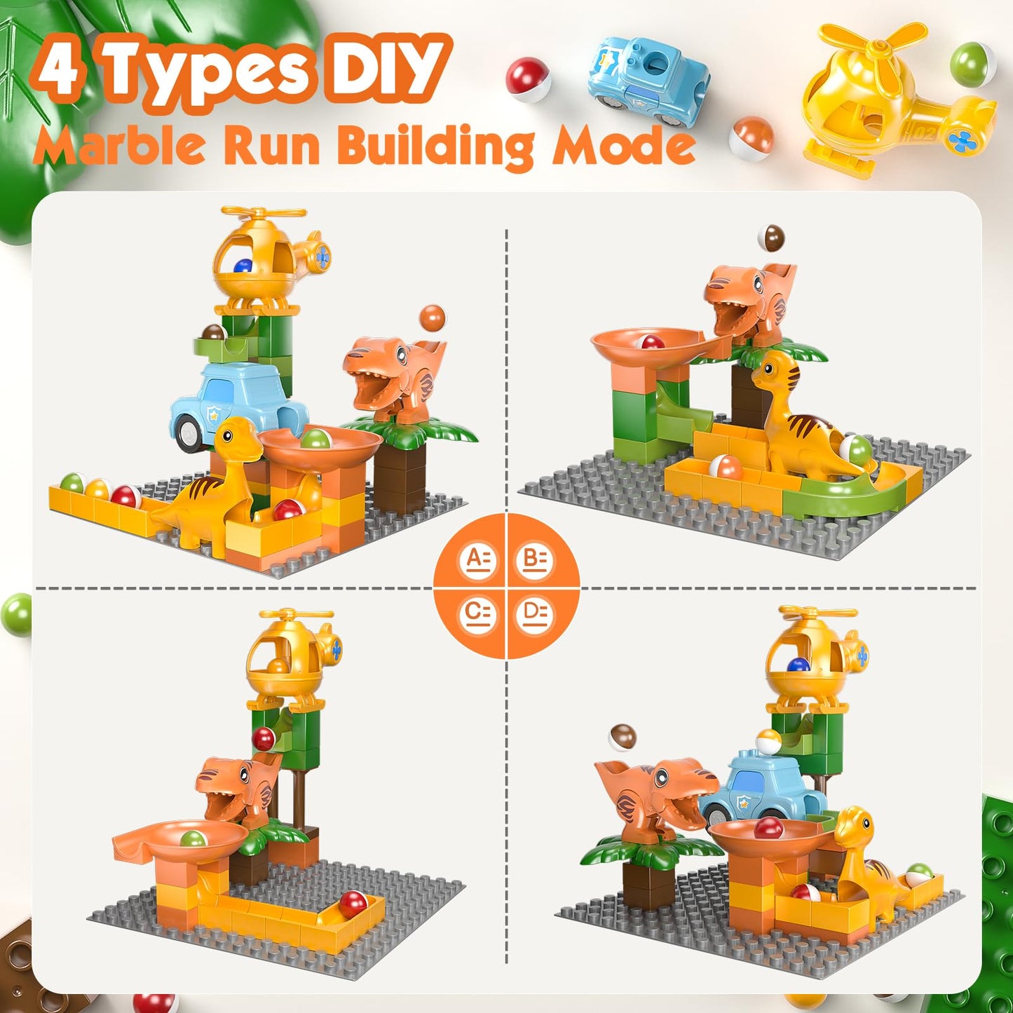 Airkid Marble Runs For Kids 4-8, Marble Runs Building Blocks With Dinosaur Toys, Stem Building Toys, Compatible With All Major B