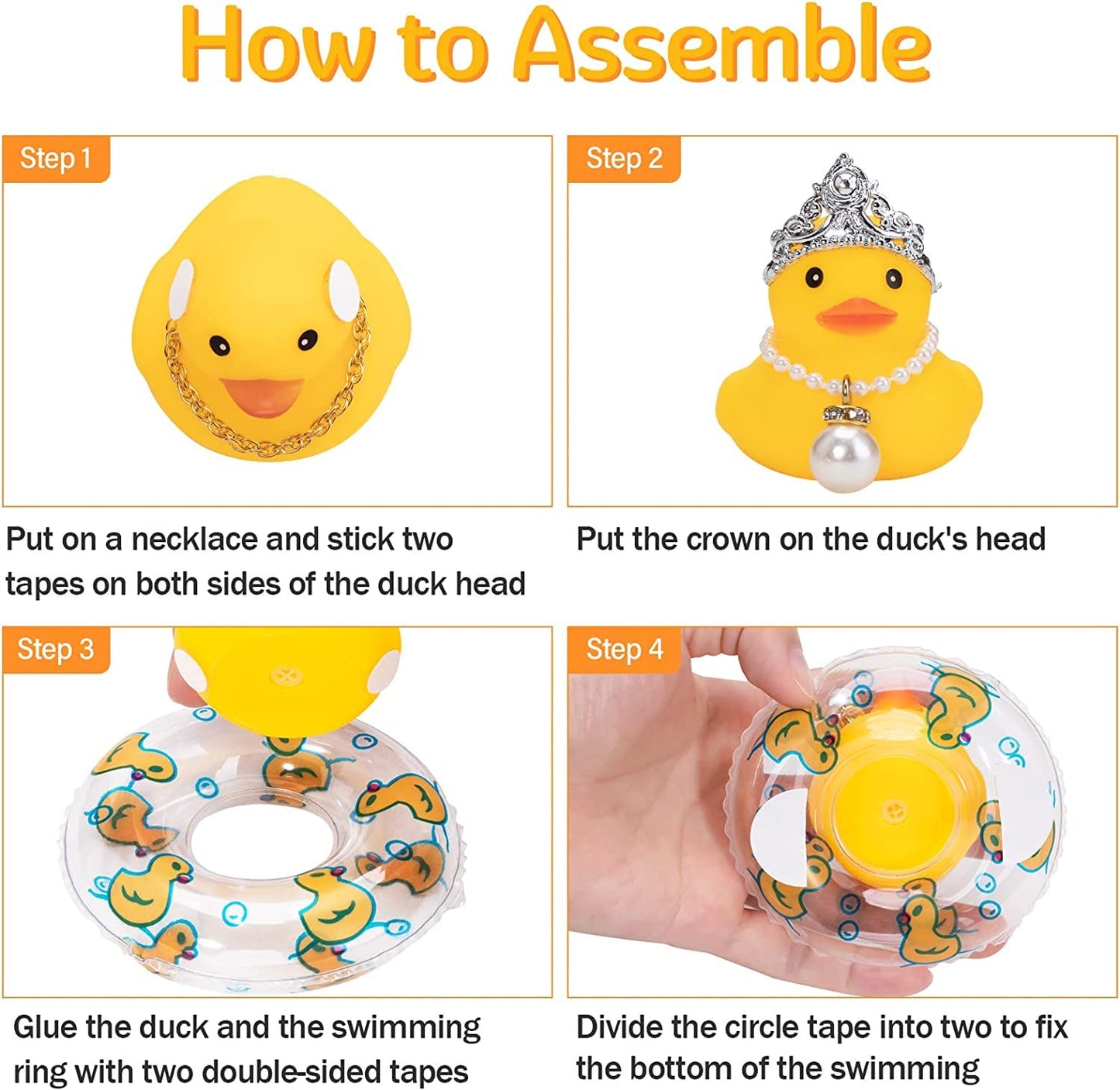 Wonuu Car Duck Decoration Dashboard Ornament For Dashboard Decoration Rubber Accessories With Pearl Necklace Crown Mini Swim Ring And Sunglasses