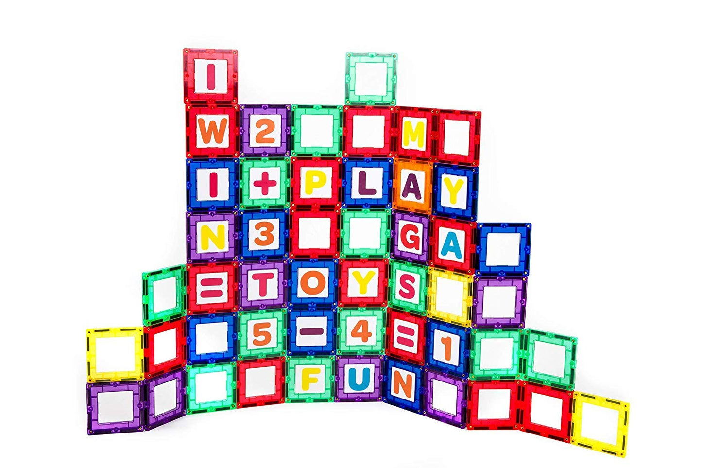 Playmags Magnetic Tile Building Set: Exclusive Educational Clickins – 80-Pc. Kit: 40 Super Strong Clear Color Magnet Tiles Windows & 40 Letters & Numbers – Stimulate Creativity & Brain Development