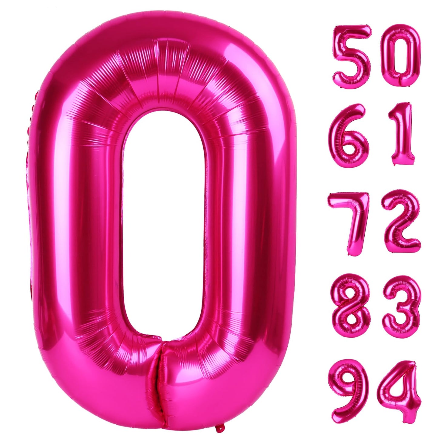 Hot Pink Number Balloon 40 Inch, 0 Number Balloons, 10 20 30 40 50 Numbers Balloon Birthday Decorations, Party Supplies For Wome