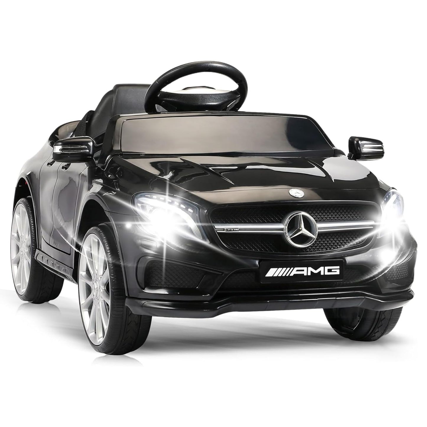 Olakids Kids Ride On Car With Remote Control, 12V Licensed Mercedes Benz Gla45 Electric Vehicle For Toddlers, Battery Powered Toy With Music, Usb, Mp3, 2 Speeds, Wheels Suspension, Led Lights (Black)