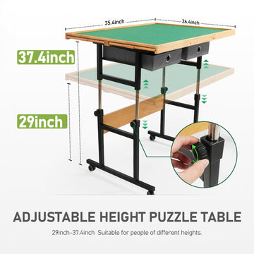 Builderbutler Puzzle Table With Wheels, For 1500 Pieces With Drawers And Cover, 35.4''X26.4'' Adjustable Height & 45 Tilting, Pu