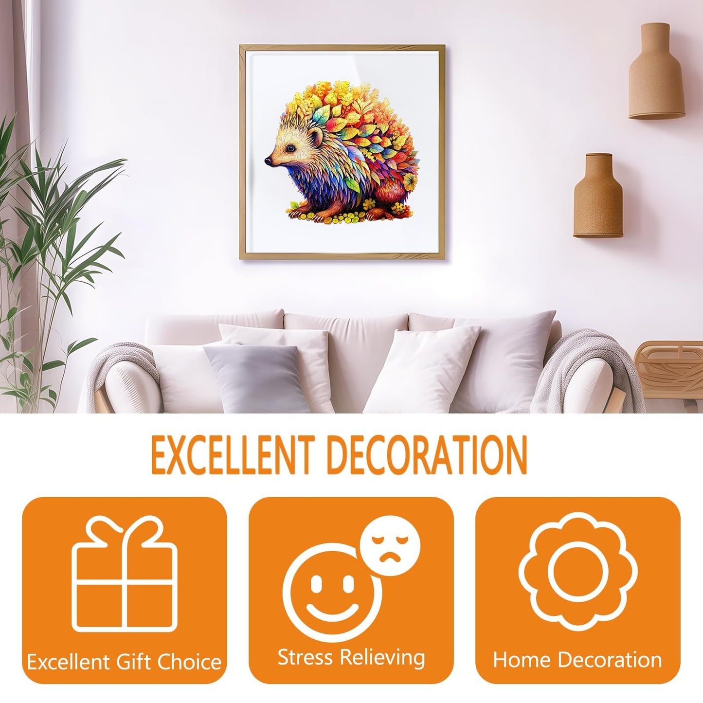 Wooden Puzzles For Adults - Clever Hedgehog Wooden Puzzle, Unique Shaped Wooden Jigsaw Puzzles For Adults, Wood Puzzles Adult, P