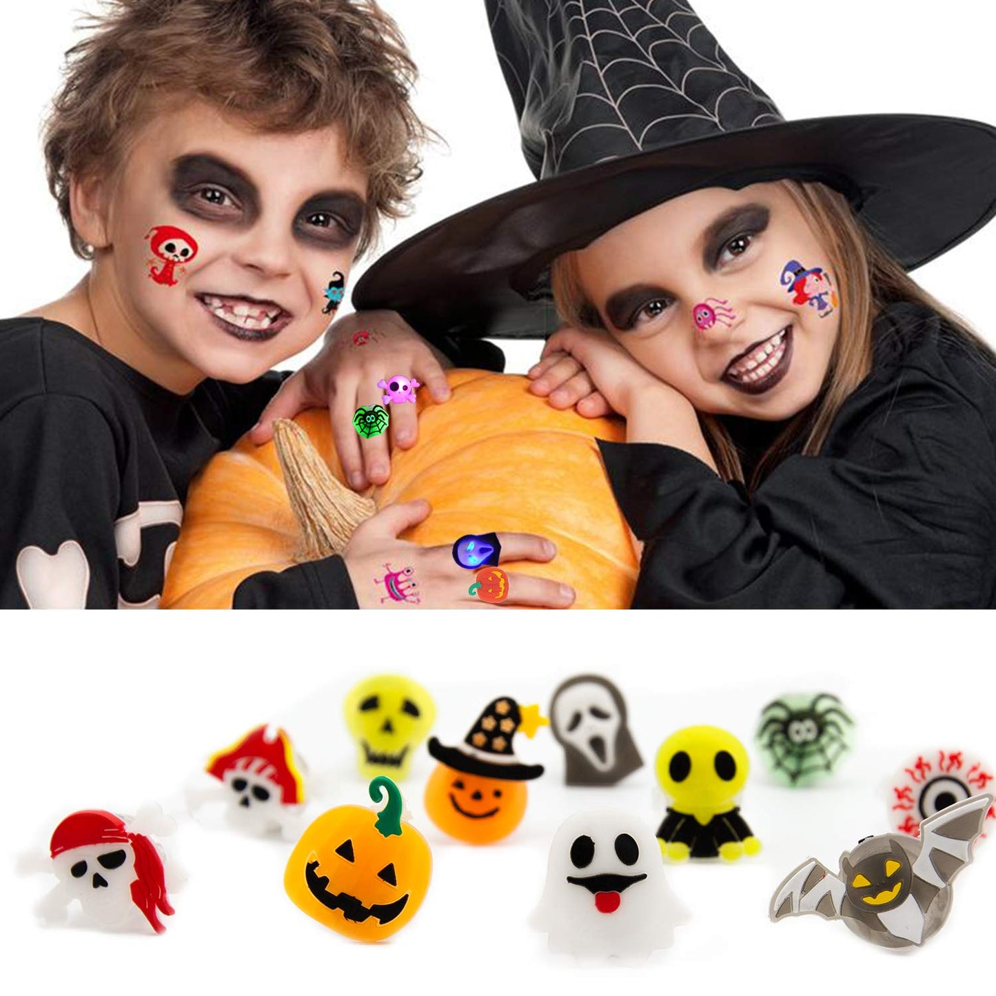 Halloween Light Up Rings 60Pcs Halloween LED Glow Rings for Kids Halloween Party Favor Non-Candy Treats Trick or Treat Goodie Ba