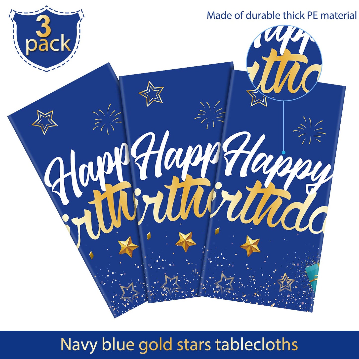 Navy Blue Party Supplies Blue Stars Happy Birthday Tablecloths Blue Starry Confetti Table Covers For Kids Boys Girls Baby Shower