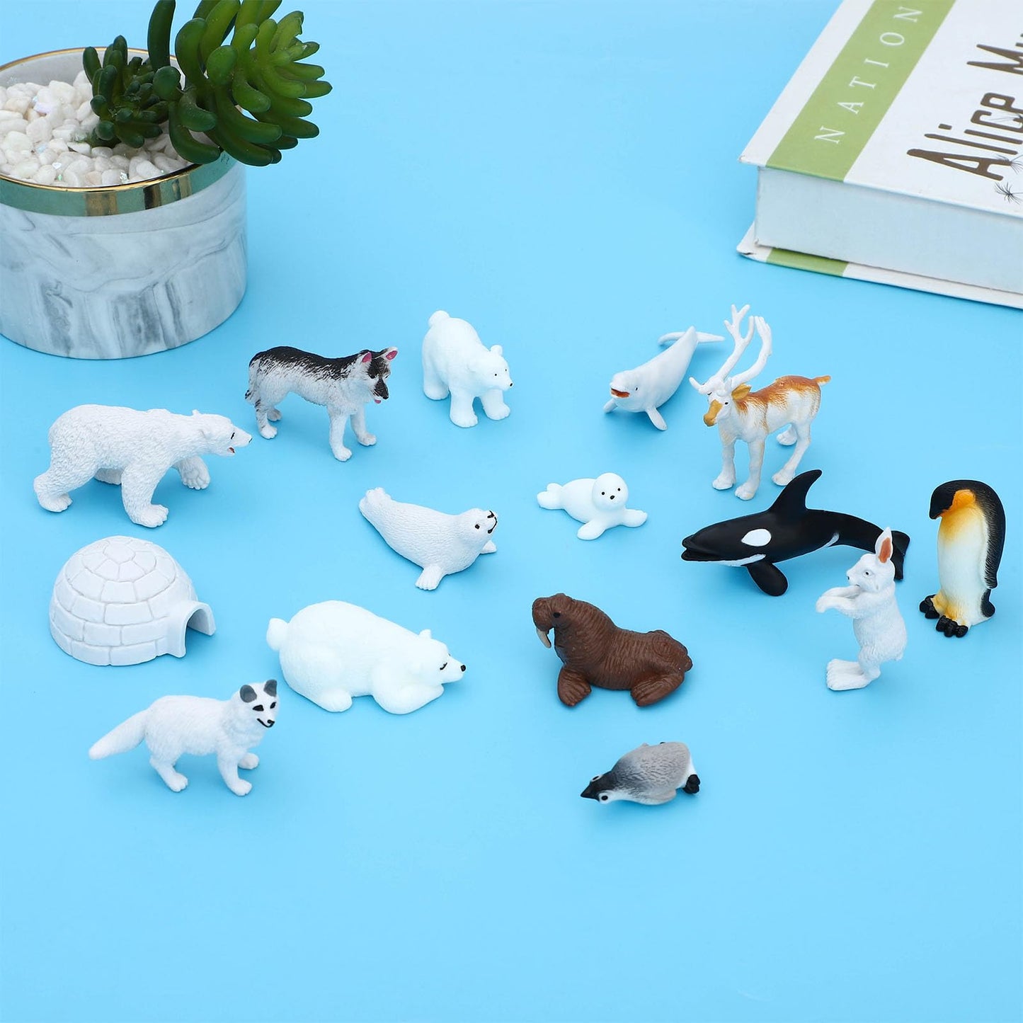 Onest 15 Pieces Mini Arctic Animals Figurines Set Polar Animal Toys Plastic Arctic Tundra Deer Toy Animal Small White Bear Arctic Fox For Kids Birthday Gift