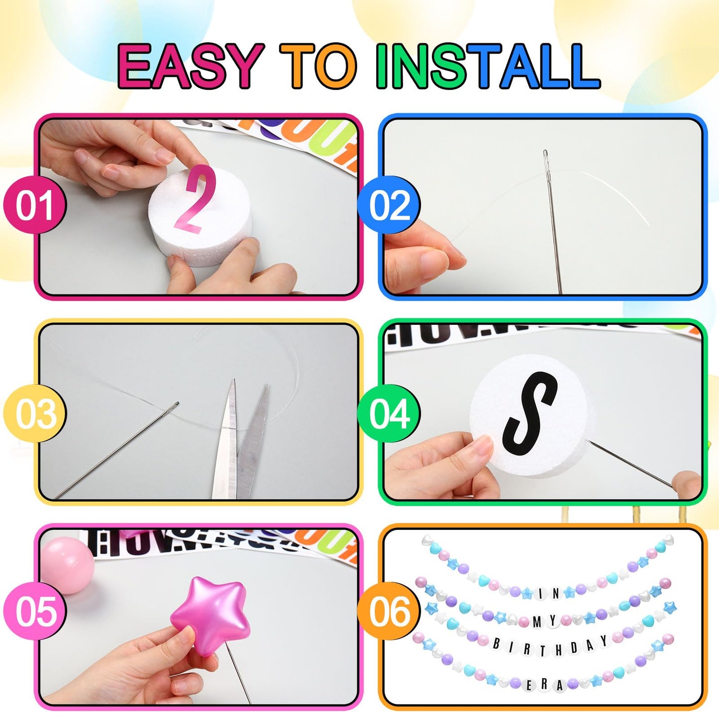 Heopeis DIY Giant Friendship Bracelet Birthday Banner 100 Ocean Balls in My Birthday Era Banner Famous Singer Banner Garland Dec