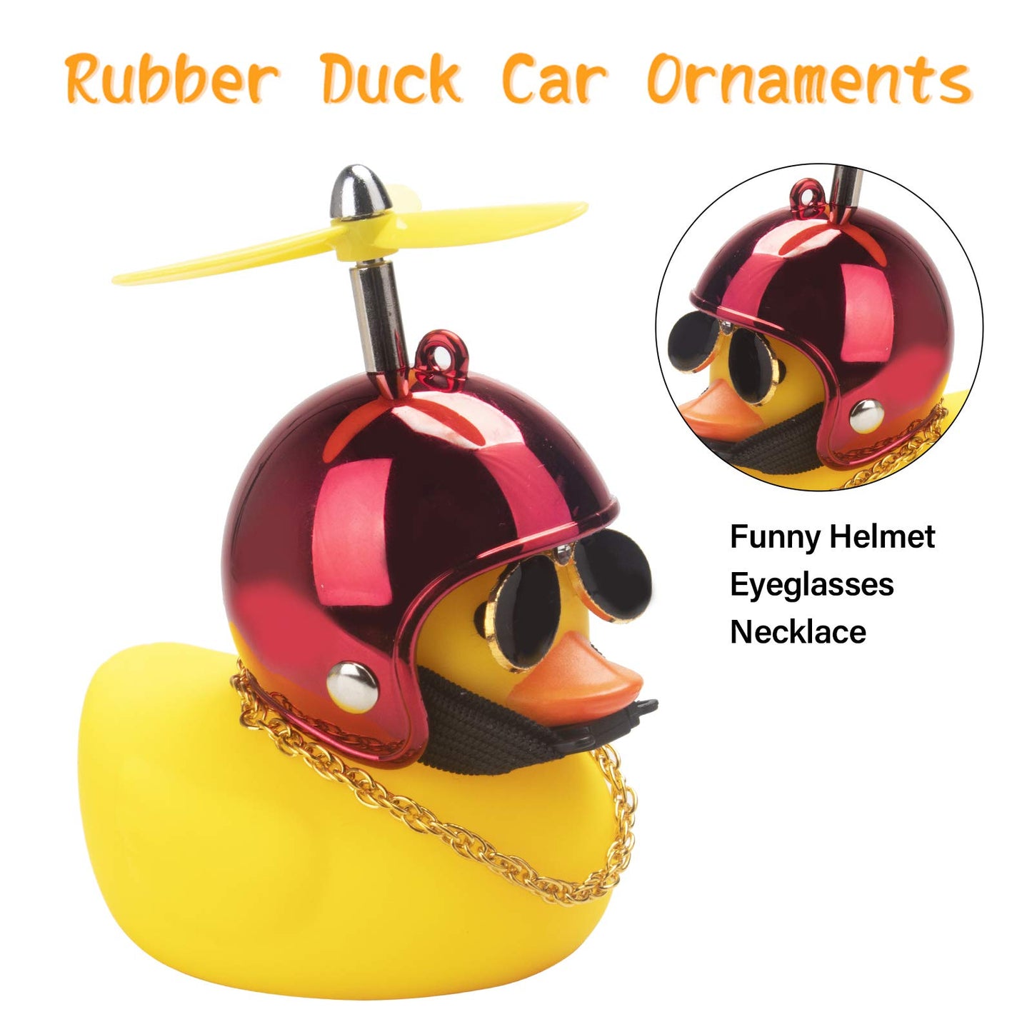 Wonuu Rubber Duck Car Ornaments Yellow Duck Car Dashboard Decorations Cool Glasses Duck With Propeller Helmet (Brilliant Red-Yel