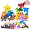 Wooden Animal Puzzles Toys For Toddlers,12 Pcs Sea Animals Figures,Animal Matching Sorting Stacking Toy For Boys Child Girls,Edu