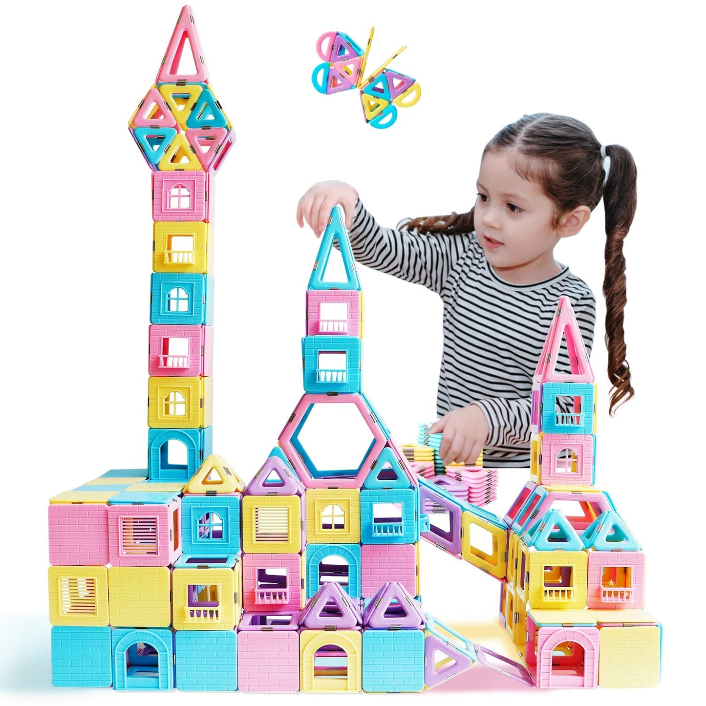 MAGBLOCK Magnetic Tiles Toys for Kids, 3D Magnets Building Blocks Set Construction Toys for 3+ Year Old Girls, Educational STEM
