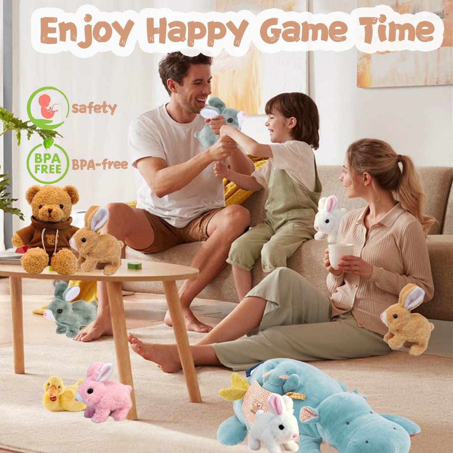 Noxozoqm Easter My Realistic Bunny Toy,Interactive Realistic Bunny - Jumping,Twitching And Shaking Ears (Brown)
