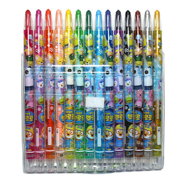 Pororo Plastic Twist Up Crayons Color Pencils 14 Pens